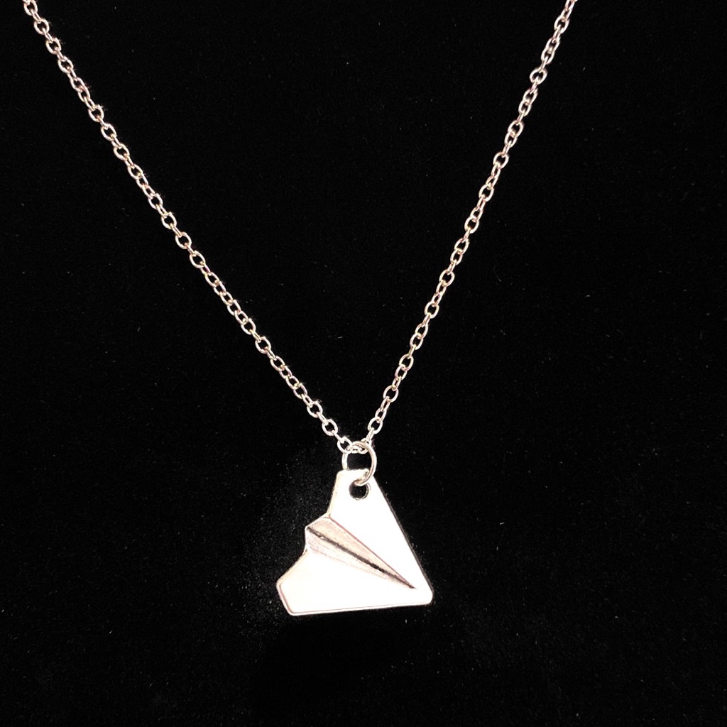 Paper Airplane Necklace Silver Tone